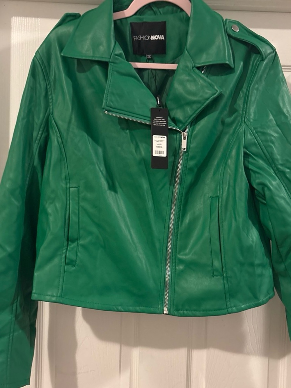 Fashion Nova Emerald Green Faux Leather Moto Jacket